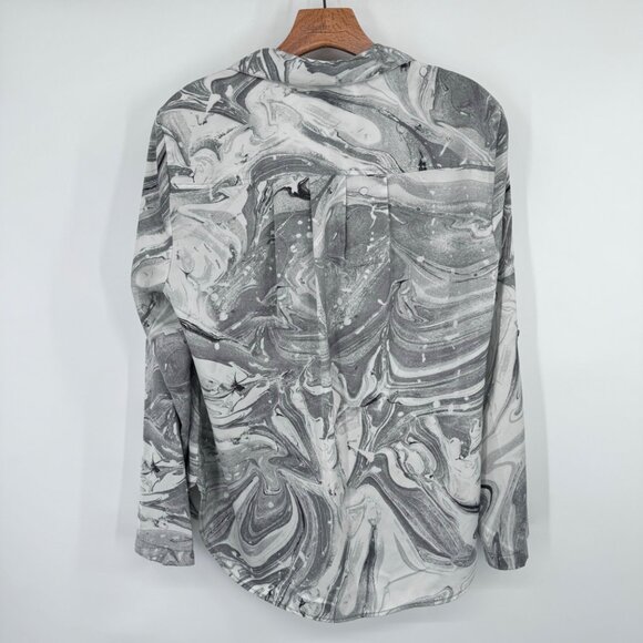 Jones New York Womens gray Marble Print Long roll tab Sleeve Blouse Size Large - Picture 11 of 12